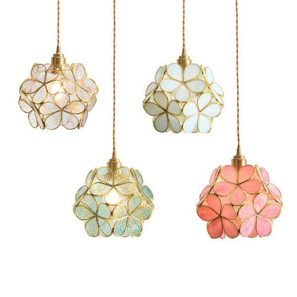 

pendant lamps japanese chandelier brass hand-made glass flower petal warm bedroom bedside children's room nordic