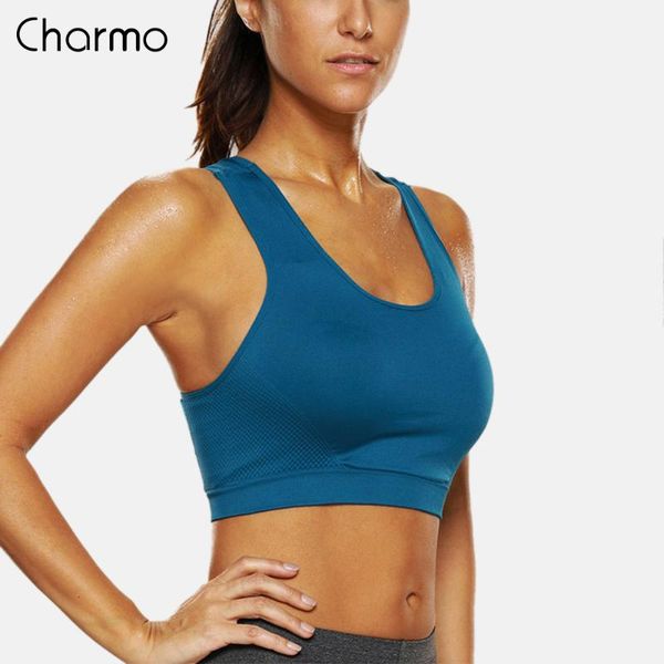 

gym clothing charmo women's medium impact sports bra fitness yoga breathable running workout racerback quick dry bras, White;black