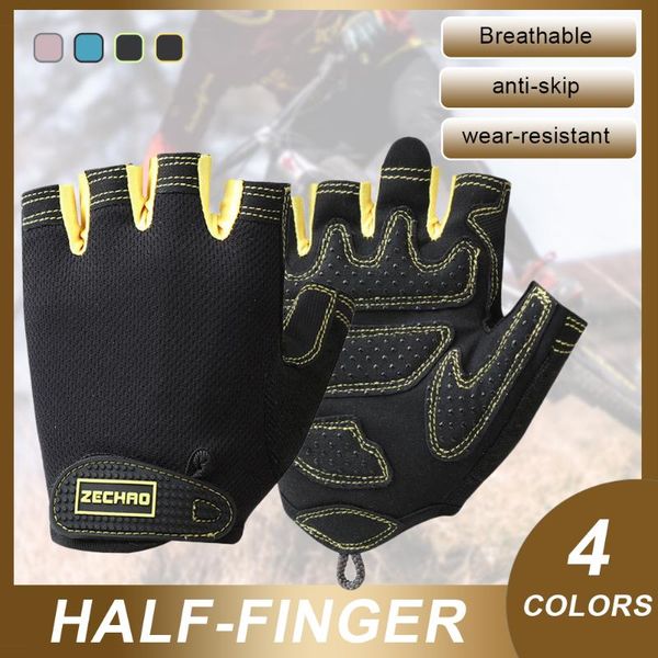 

cycling gloves 1pair anti-slip anti-sweat men women half finger breathable anti- mtb road bike sports, Black