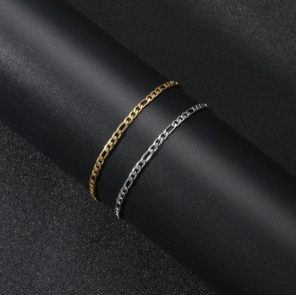 

hip hop bracelet stainless steel 3mm nk3 to 1 stainless steel chain vacuum plating, Golden;silver