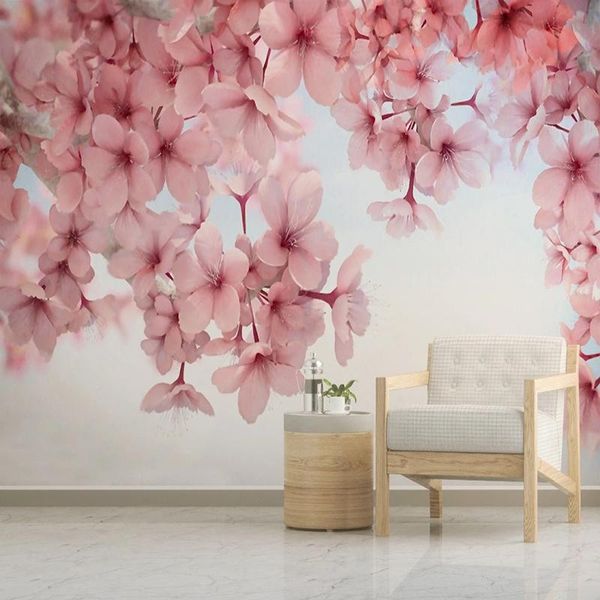 

wallpapers custom 3d wall mural modern beautiful cherry blossom pink flower po wallpaper living room background decoration painting