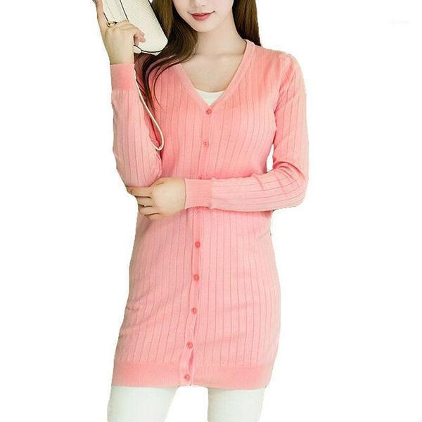 

women's knits & tees long knitted female sweater women color casual knitwear v-neck solid fashion full sleeves single breasted knit car, White