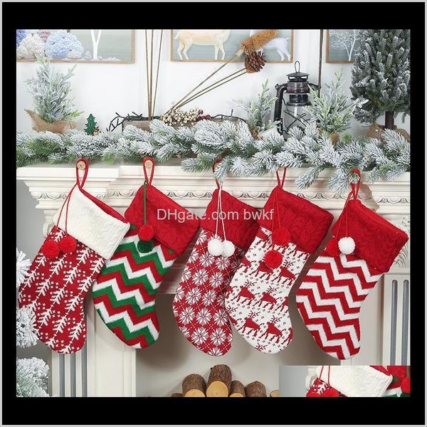 Праздничная партия поставляет домашние садовые украшения вязаные рождественские чулки шерстяные носки красный и белый лось детские подарочные сумки jxw325 drop del