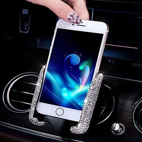 

bling car phone holder mini car dash air vent automatic phone mount universal 360Â°adjustable crystal auto stand phone holder accessories for