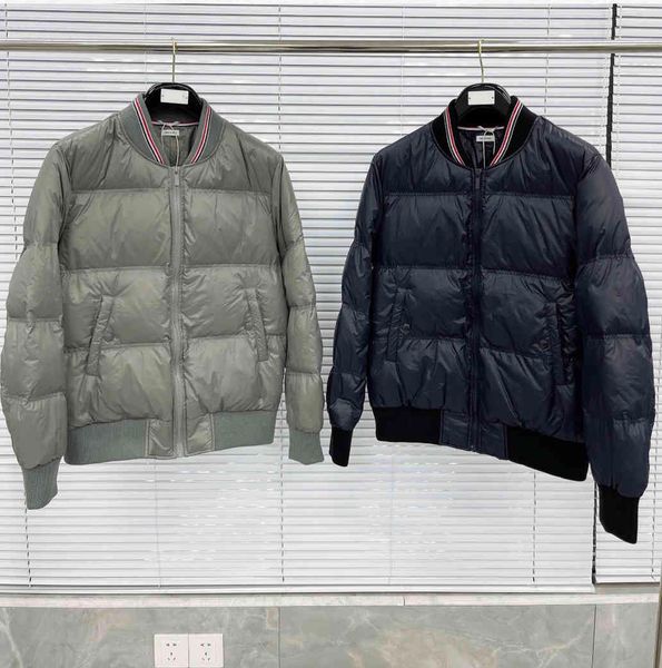 

downs fashion tb thom brand men coats slim fit short down jacket solid baseball uniform thick casual winter clothing, Black