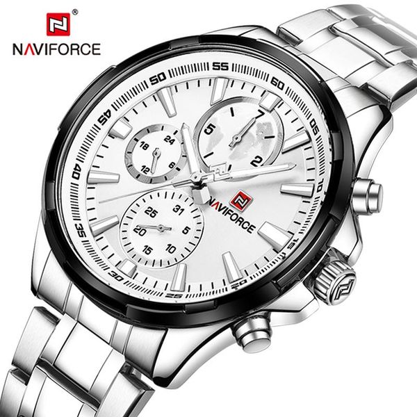 

wristwatches naviforce luxury business men's watches military quartz wristwatch male full steel date week waterproof clock relogio masc, Slivery;brown