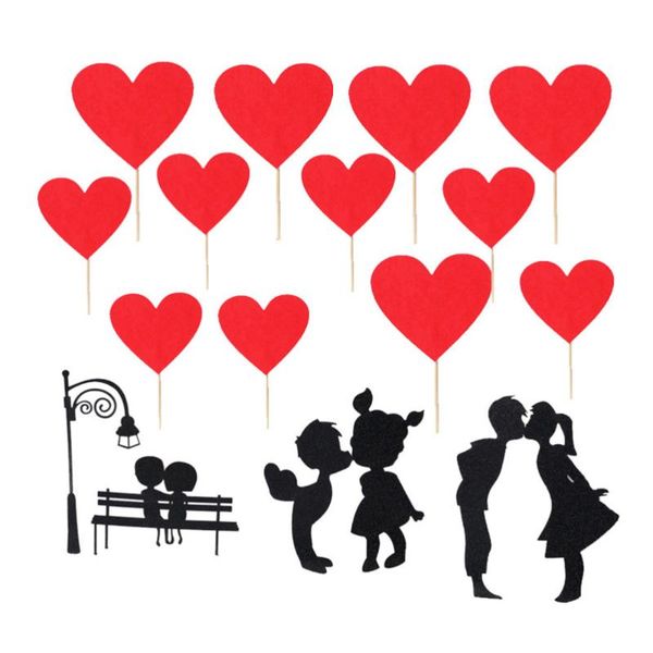 

greeting cards 1 set 16pcs heart cake ers valentine's day insert (black red)