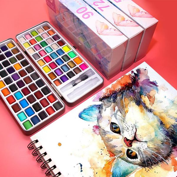 

gift sets yan song 50/72/90/100 colors solid watercolor paints set basic neone glitter paint for drawing art supplies