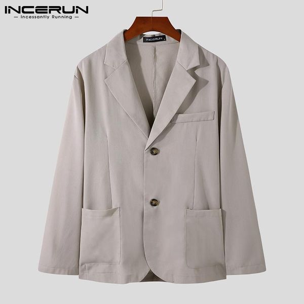 

men's suits & blazers men blazer solid color lapel streetwear 2021 pockets long sleeve vintage casual button autumn mens thin coats inc, White;black