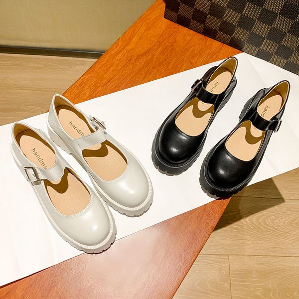 

genuine leather lolita shoes women japanese mary jane shoes girls thick platform college student shoes zapatos de mujer w17, Black