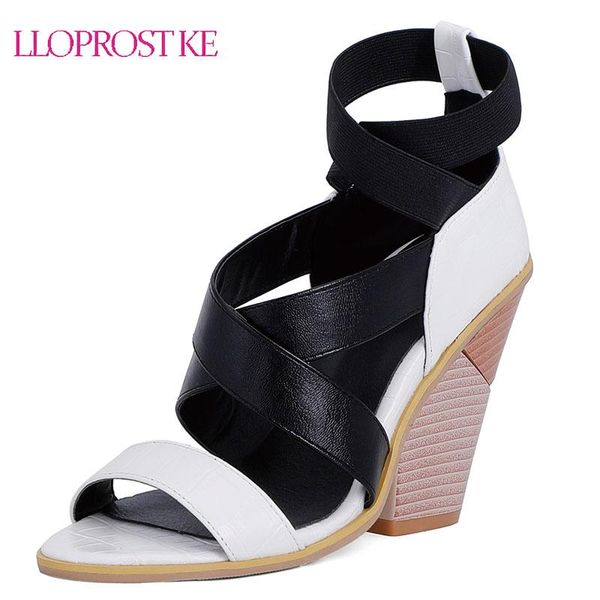 

sandals lloprost ke summer fashion gladiator women platform ankle strap wedge high heels open toe sandal ladies shoes, Black