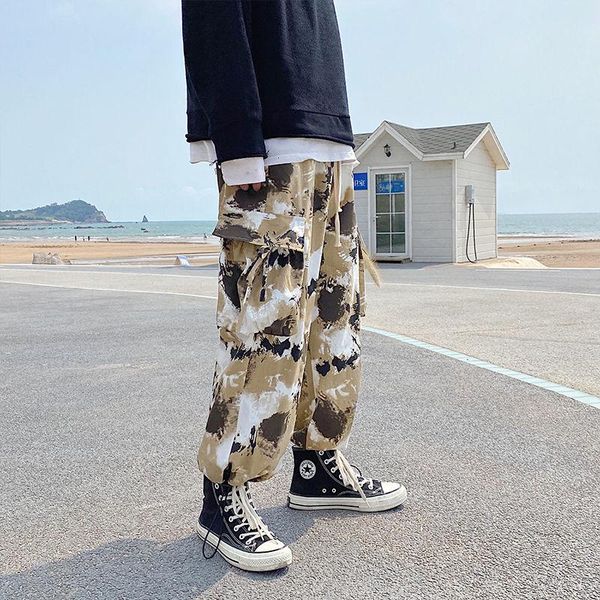 

men's pants cotton camouflage fashion casual tactical men streetwear loose hip-hop straight pocket cargo mens m-5xl, Black
