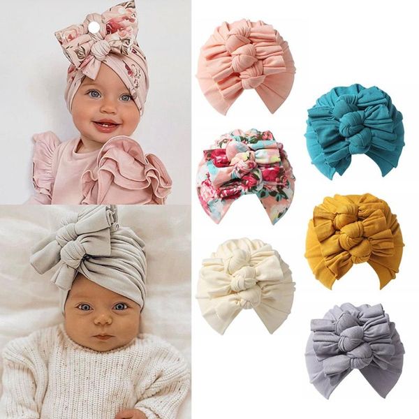 

caps & hats toddler kids bowknot cotton head wraps floral turban beanies cute baby hat, Yellow