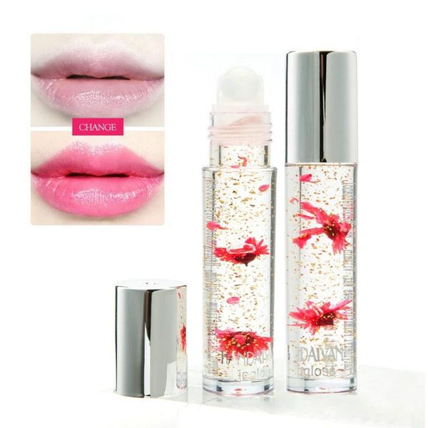 

lip gloss 5 colors gold foil flower temperature color change lipgloss