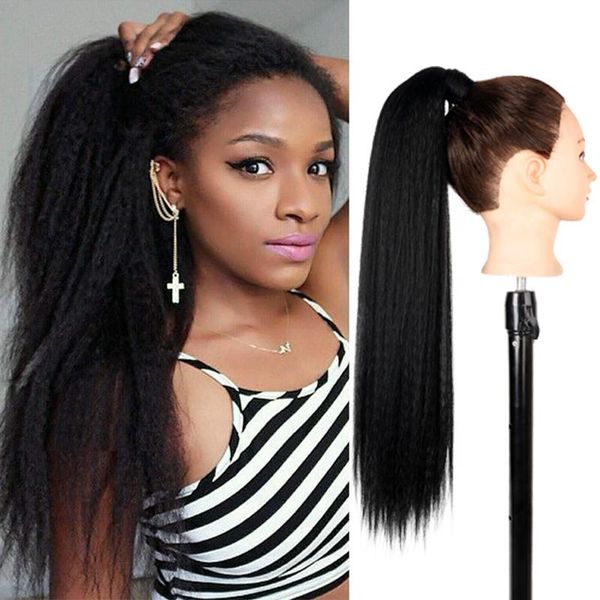 

synthetic wigs azqueen yaki straight ponytail for black women light hairpiece magic paste human hai
