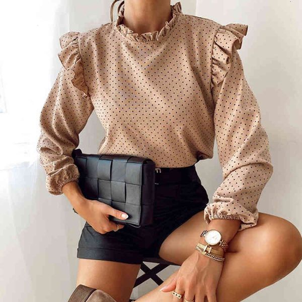 

vests women autumn polka dot ruffles winter ladies long sleeve print work shirt casual office blouses 0dfy 40q6, Black;white