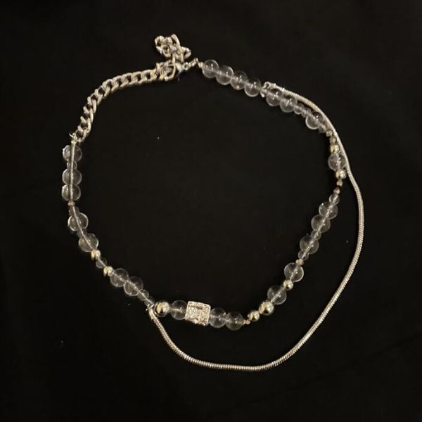 

chains japan korea harajuku style short necklace transparent round bead ball double-layer light luxury chic girls neck chain, Silver