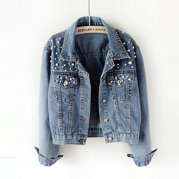 

women's jackets denim jacket plus size beaded diamond coat female student long sleeve loose for women slim oversized xa12f, Black;brown