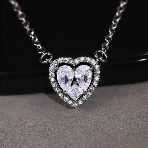 

pendant necklaces huitan lovely heart necklace women luxury inlaid pear/square/round cubic zirconia unique design wedding engagement jewelry, Silver