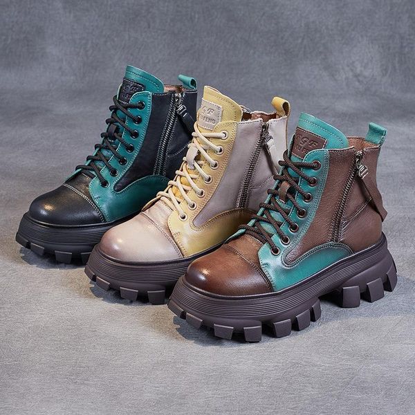 

autumn and winter fashion new retro female leather boots personality inside heighten double zipper before the belt leisure shoes, Black