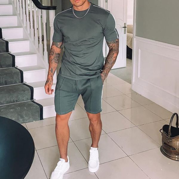 

men's tracksuits 2021 summer fashion and comfortable suit short-sleeved shorts two-piece sports leisure loose youth, Gray
