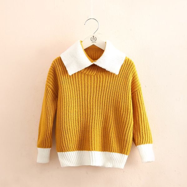 

baby lapel sweater 2021 autumn winter kids clothes 2-12years children fashion mix color fresh pullover knitted shirts for girls, White;black