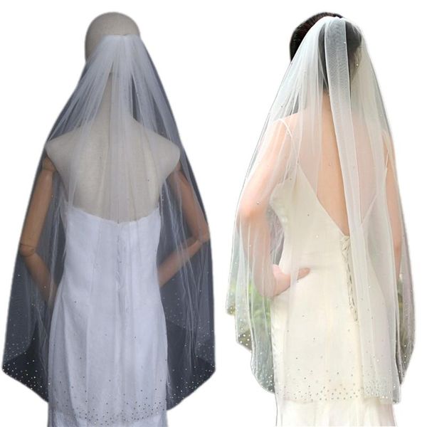 

bridal veils 1 tier wedding veil with comb sparkling rhinestones adornment short fingertip length cut edge tulle, Black