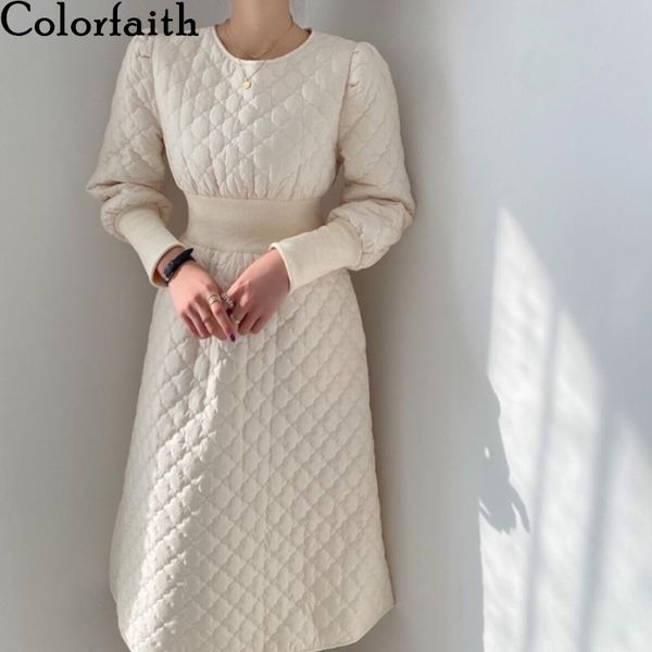 

casual dresses colorfaith 2021 women's autumn winter high waist elegant patchwork vintage warm fashionable korean lady dress dr9203, Black;gray