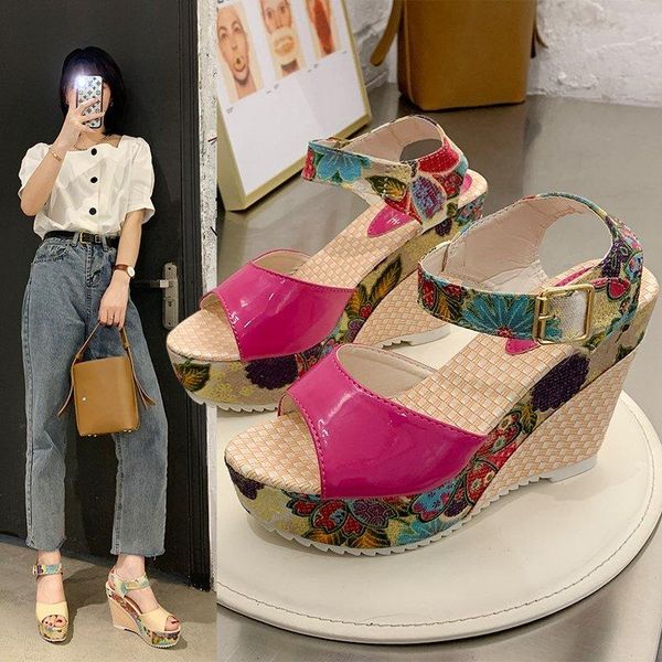 

summer women transparent sandals ladies platform wedges fashion casual double buckle straps outside shoes, Black