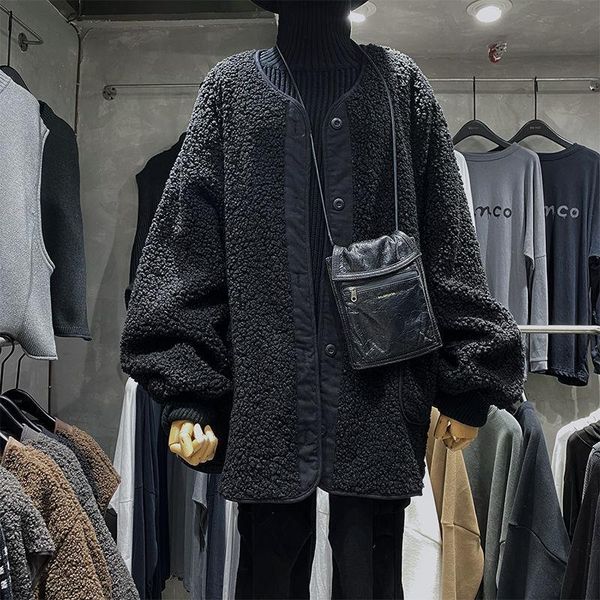 

women's fur & faux black women coats winter 2021 o-neck long-sleeved pocket loose solid female outwear