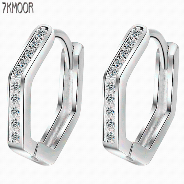 

sterling silver women's fashion jewelry retro simple pentagonal crystal zircon gold earring dangle & chandelier