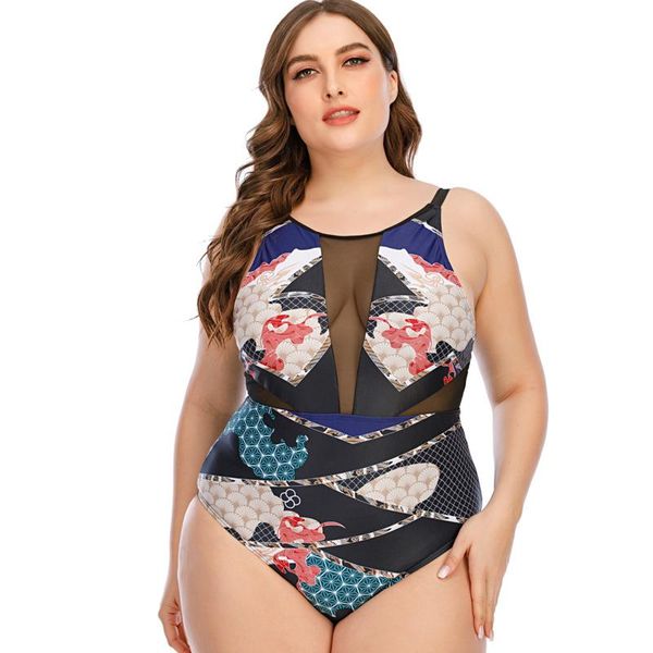 

one-piece suits women swimsuit one piece plus size push up swimwear mesh printing plussize swimming beachwear bathing for famale