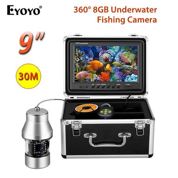 

fish finder eyoyo ef360 underwater fishing video camera 9" 30m ip68 waterproof 18 leds 360 degree rotating ice