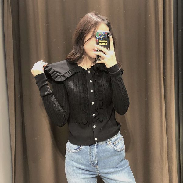 

winter versatile doll collar mesh knitted coat female, Black;brown