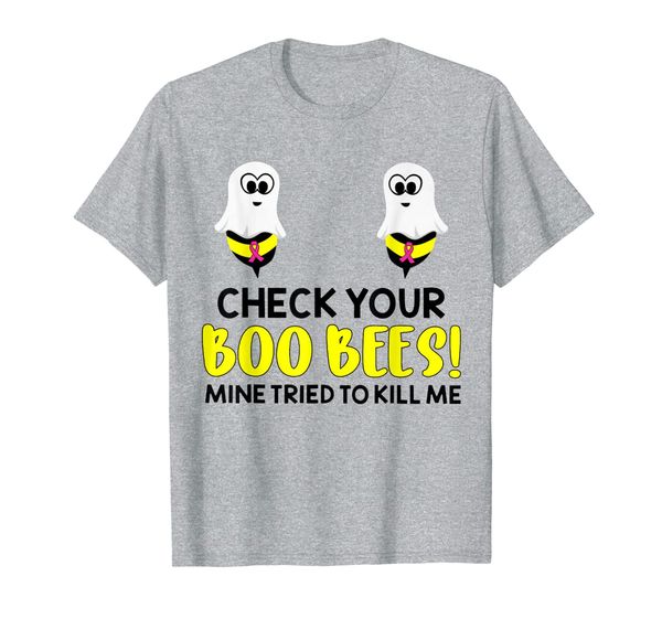 

check your boo bees mine tried too kill me breast cancer t-shirt, White;black