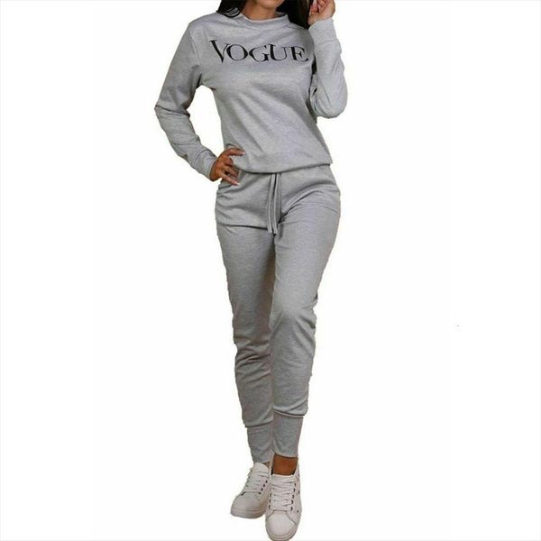 

plus size s 5xl women tracksuits sets 2pcs casual o neck long sleeve vogue letter printed sweatshirt high waist pant, Gray