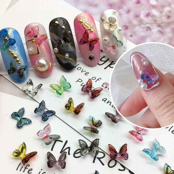 

japanese butterfly manicure accessories same three-dimensional 7mm resin small fresh nail art decorations decals drill1, Silver;gold
