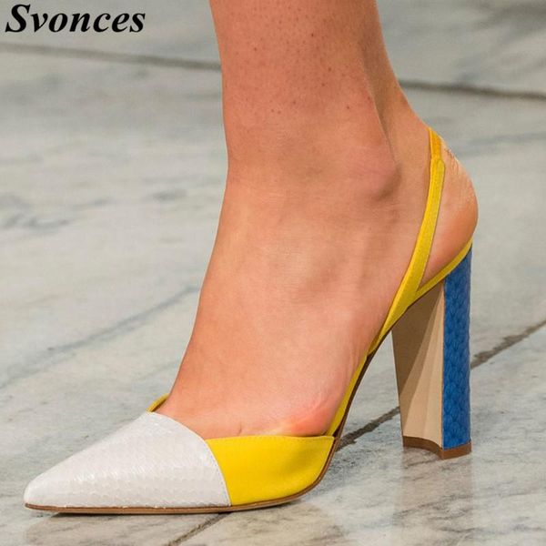 

dress shoes yellow colorblock jasmine leather pumps woman genuine high heel slingbacks sandals runway lady, Black