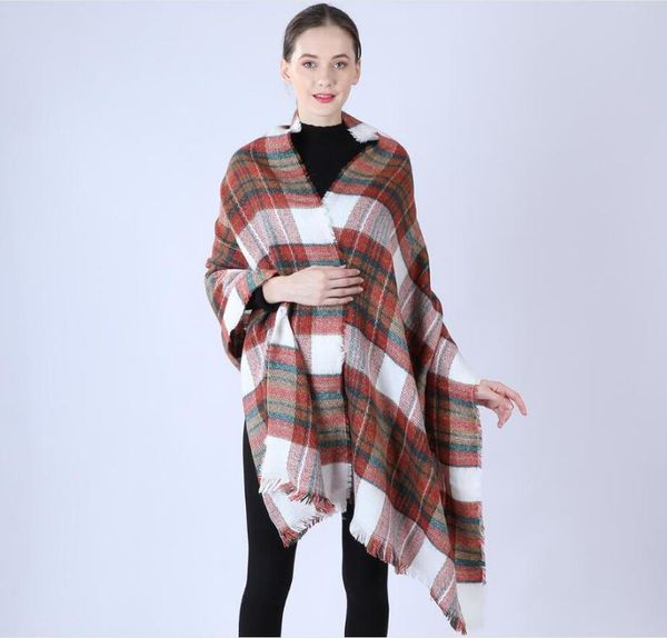 

scarves winter scarf women cashmere warm pashmina print foulard female wraps thick soft bufanda white plaid shawl long stole, Blue;gray