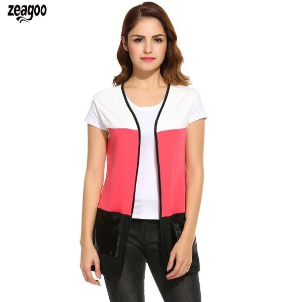 

women's vests summer short waistcoat outwear women casual v-neck patchwork vest with waist belt ladies coats, Black;white