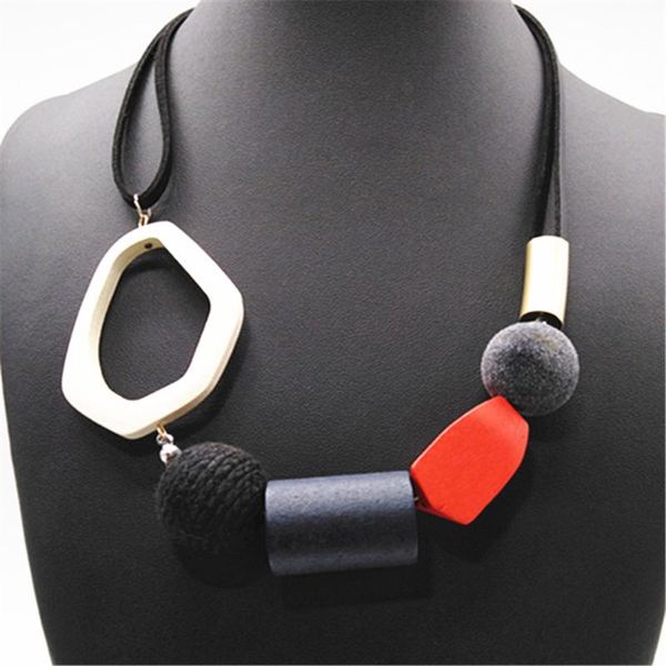 

chokers neon black red girl geometric ethnic round ball fashion vintage wood pendants choker necklace women sweater chain jewelry, Golden;silver