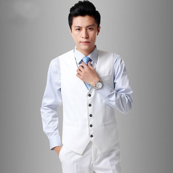

men's vests mens single breasted white suit vest gilet korean slim fit male plus size dress men waistcoat, Black;white