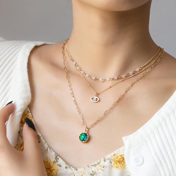 

pendant necklaces multi layer necklace eye fashion simple geometric round gold luxury jewelry girlfriends gift, Silver