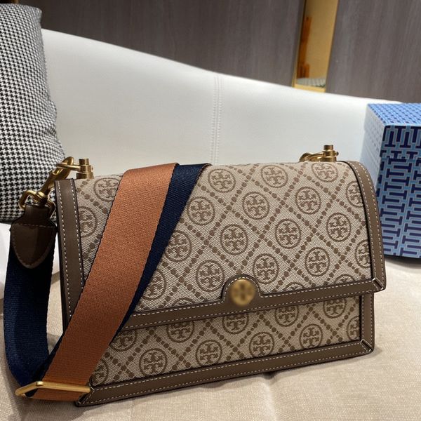 

2021 new tb women's canvas old flower small square bag leather single shoulder messenger organ flip tofu