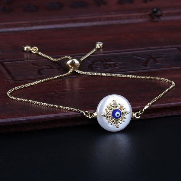 

charm bracelets mix cz paved tiny star evil eye protection round pearl connector gold dainty link bracelet for woman wedding jewelry gift, Golden;silver