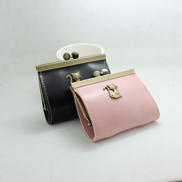 

coin purses 6 colors vintage cat wallet for girl 2021 cute cash cion card holder moeny bag teenager sweet pink mini women purse, Red;black