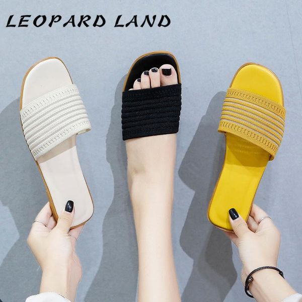 

women's flat sandals for outdoors 2021 summer latest fashionable internet knitted loafer students hygc-2888 slippers, Black