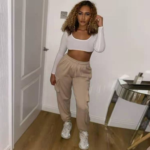 

women's pants & capris women plus size sweatpants apricot cubic pocket baggy wide leg cargo casual joggers drawstring waist haraju, Black;white