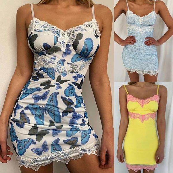 

womens dress fashion trend women summer sleeveless lace bohemian floral print skinny v neck holiday casual mini sundress, Black;gray