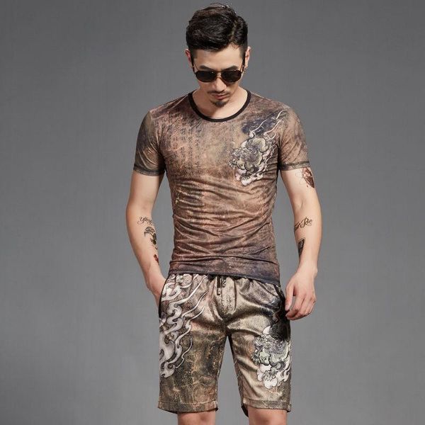 

men's tracksuits tracksuit leisure t-shirt+leisure shorts fashion print 2-piece set in summer, Gray